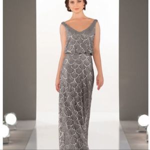NWT Sorella Vita Platinum Sequin V-Neck Maxi Bridesmaid Dress Sz 14